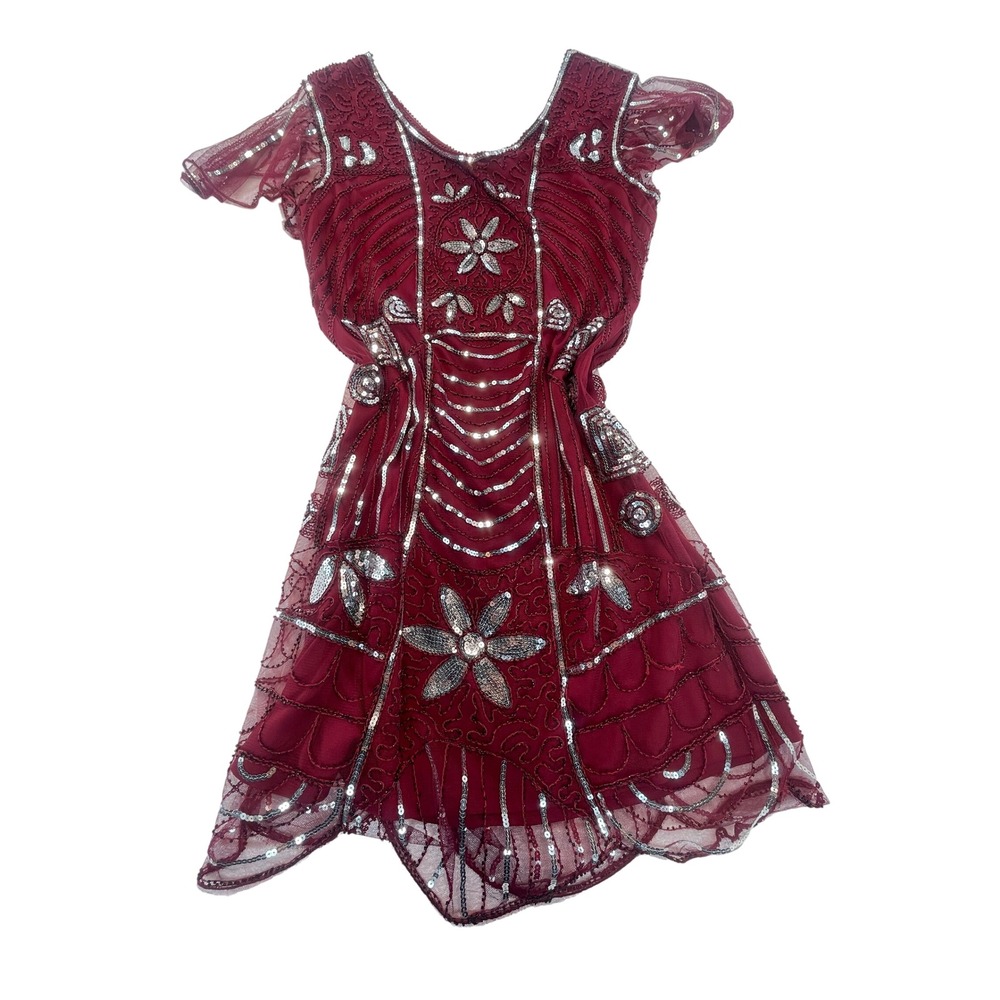 Flapper Dress Burgundy‎ Beaded Sequin Sleeveless Party Cocktail Dress XXL